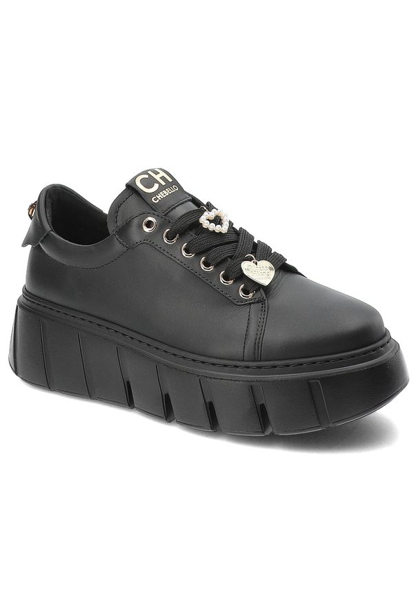 CheBello - Czarne Sneakersy Chebello Modne Obuwie Damskie Na Platformie. Okazja: na co dzień, do pracy. Kolor: czarny. Materiał: materiał. Obcas: na platformie. Styl: elegancki, casual