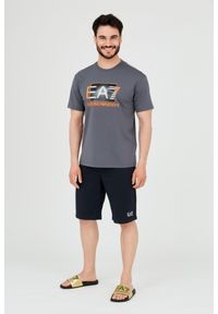 EA7 Emporio Armani - EA7 Szary t-shirt z holograficznym logo. Kolor: szary