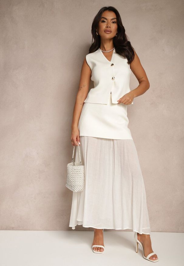 Renee - Jasnobeżowa Plisowana Spódnica Tiulowa z Wiskozy z Podszewką Balione. Okazja: na co dzień. Kolor: beżowy. Materiał: tiul, wiskoza. Styl: elegancki, casual