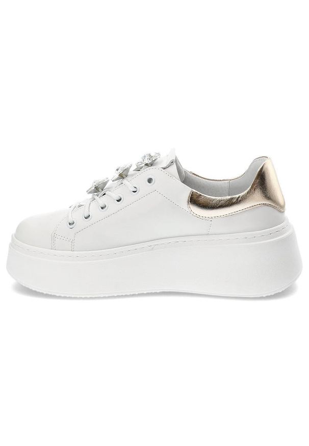 DAMISS - Białe Sneakersy Damiss Modne Skórzane Buty. Okazja: na spacer. Kolor: biały. Materiał: skóra. Szerokość cholewki: normalna. Wzór: aplikacja, jednolity, kolorowy