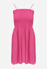 Renee - Fuksjowa Sukienka z Bawełny na Ramiączkach o Rozkloszowanym Kroju z Marszczoną Górą Christten. Okazja: na co dzień. Kolor: różowy. Materiał: bawełna. Długość rękawa: na ramiączkach. Sezon: lato. Typ sukienki: rozkloszowane. Styl: casual, elegancki, boho #8