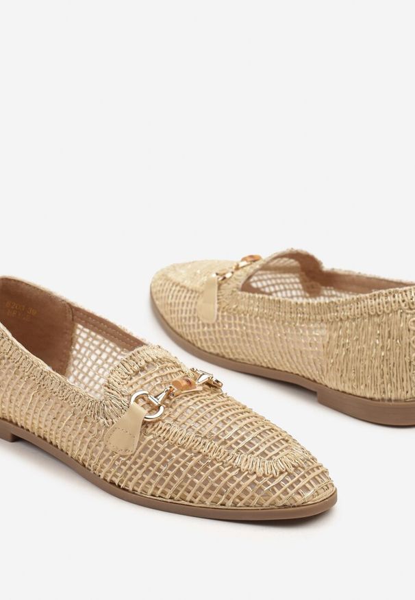 Born2be - Beżowe Mokasyny Loafersy z Ażurową Cholewką Kolarila. Okazja: na co dzień. Kolor: beżowy. Materiał: jedwab. Szerokość cholewki: normalna. Wzór: ażurowy. Styl: klasyczny, elegancki, casual