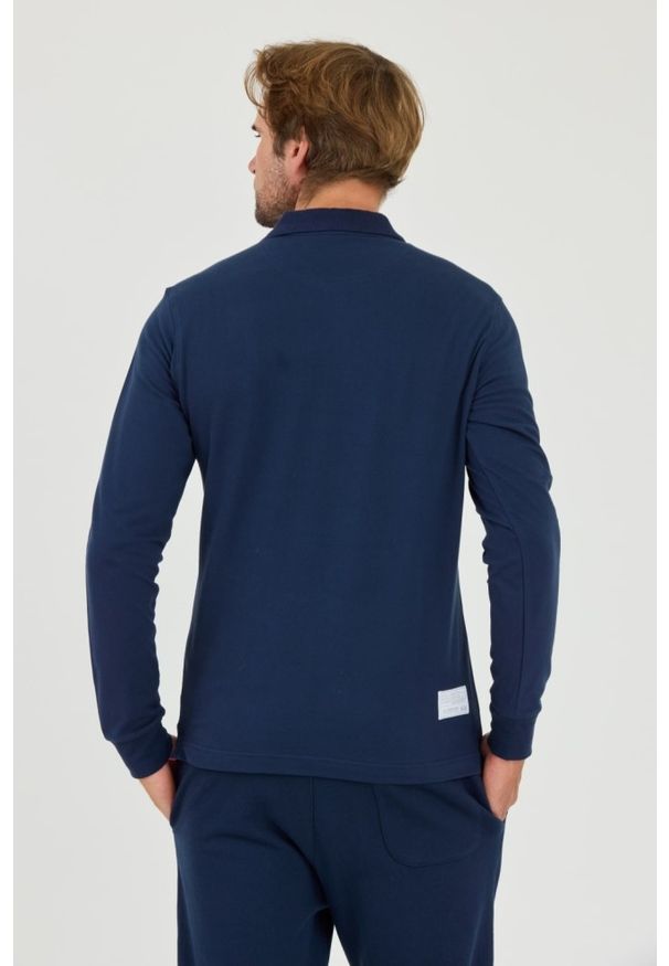 La Martina - LA MARTINA Granatowy longsleeve polo Piquet Stretch. Typ kołnierza: polo. Kolor: czarny. Długość rękawa: długi rękaw