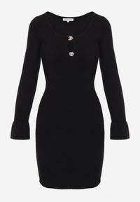Renee - Czarna Wiskozowa Prążkowana Sukienka Bodycon Ozdobiona Wycięciem i Guzikami Nevelaura. Kolor: czarny. Materiał: prążkowany, wiskoza. Wzór: aplikacja. Typ sukienki: bodycon. Styl: elegancki #8