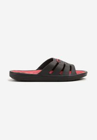 Born2be - Czarno-Czerwone Piankowe Klapki w Sportowym Stylu z Wycięciami Marwena. Okazja: na plażę, na co dzień. Kolor: czarny. Wzór: aplikacja. Obcas: na płaskiej podeszwie. Styl: sportowy