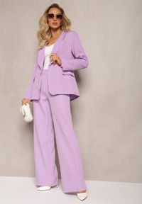Renee - Jasnofioletowe Spodnie Szerokie High Waist Dule. Okazja: na spotkanie biznesowe, na co dzień. Stan: podwyższony. Kolor: fioletowy. Styl: casual, elegancki, biznesowy #5
