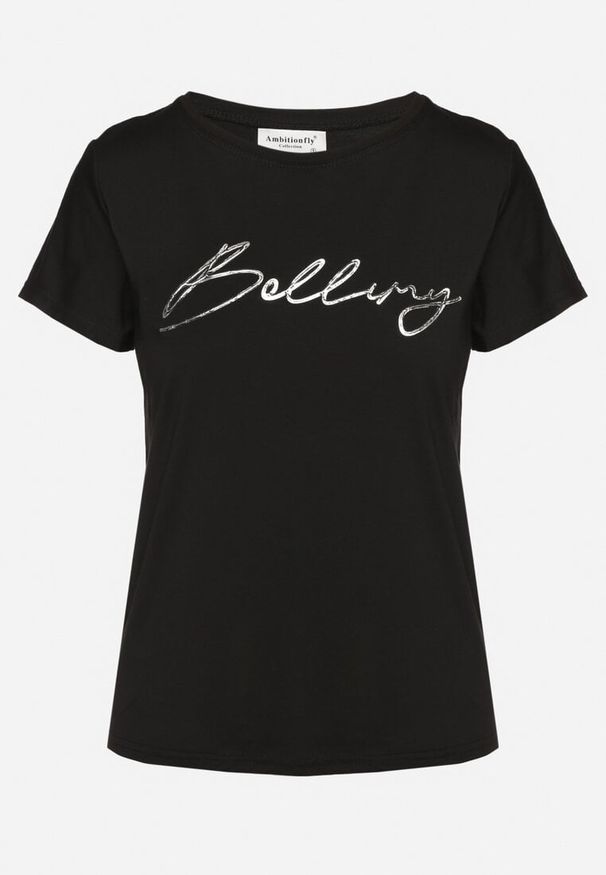 Born2be - Czarny Bawełniany T-shirt z Ozdobnym Napisem Virretis. Okazja: na co dzień. Kolor: czarny. Materiał: bawełna. Wzór: napisy. Styl: klasyczny, casual
