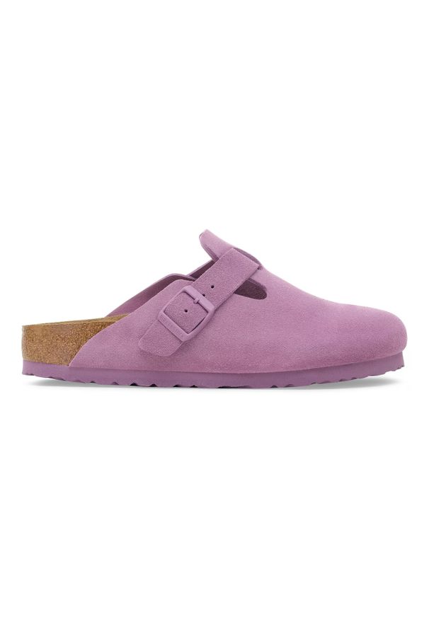 Birkenstock - BIRKENSTOCK Boston LEVE Mauve Klapki damskie. Okazja: na co dzień. Kolor: różowy. Materiał: syntetyk, zamsz, materiał. Sezon: lato, wiosna. Styl: casual, klasyczny, elegancki