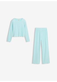 bonprix - Piżama z bawełną i wzorem w serca. Kolor: niebieski. Materiał: bawełna #2