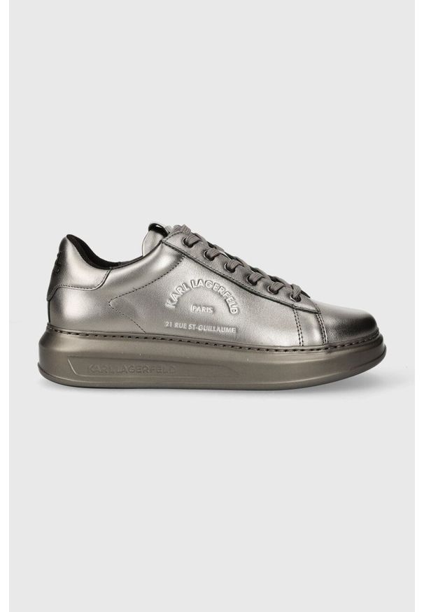 Karl Lagerfeld sneakersy skórzane KAPRI MENS KC kolor srebrny KL52538M. Nosek buta: okrągły. Zapięcie: sznurówki. Kolor: srebrny. Materiał: skóra