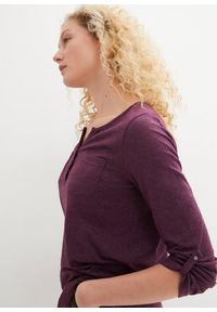 bonprix - Shirt bawełniany z dekoltem henley z plisą guzikową. Typ kołnierza: typu henley. Kolor: fioletowy. Materiał: bawełna. Długość: długie #3