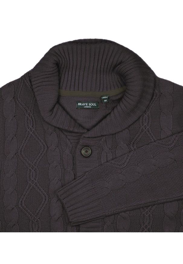 Brave Soul - Grafitowy Dziergany Sweter Zapinany na Guziki, Kardigan, Elegancki - BRAVE SOUL. Okazja: na co dzień. Kolor: szary. Materiał: akryl. Styl: elegancki