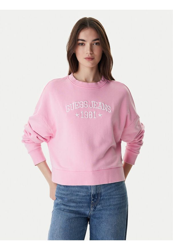 Guess Jeans Bluza W6RQ04 KCPR1 Różowy Relaxed Fit. Kolor: różowy. Materiał: bawełna