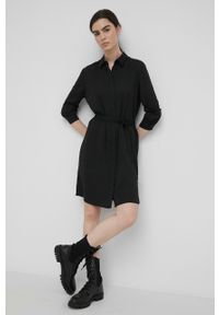 Calvin Klein sukienka kolor czarny mini prosta. Okazja: na co dzień. Kolor: czarny. Materiał: poliester, tkanina. Długość rękawa: długi rękaw. Typ sukienki: proste. Styl: casual. Długość: mini