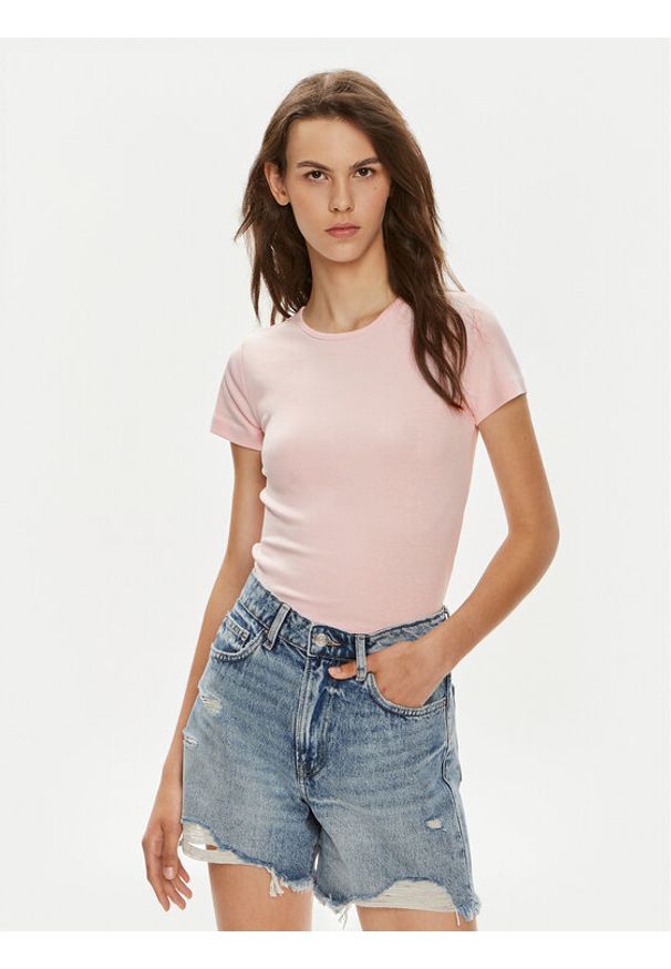 Gina Tricot T-Shirt Basic 17957 Różowy Slim Fit. Kolor: różowy. Materiał: bawełna