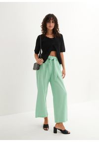 bonprix - Spodnie culotte z przewiewnego materiału z domieszką lnu. Kolor: zielony. Materiał: len, materiał