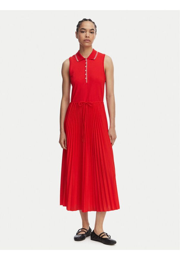 TOMMY HILFIGER - Tommy Hilfiger Sukienka codzienna 1985 Pleated WW0WW49621 Czerwony Regular Fit. Okazja: na co dzień. Kolor: czerwony. Materiał: syntetyk. Typ sukienki: proste. Styl: casual
