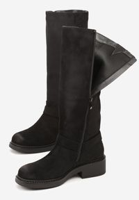 Renee - Czarne Kozaki Bikery z Metalicznymi Nitami i Klamrami Sedinea. Zapięcie: klamry. Kolor: czarny. Materiał: jeans, skóra #6