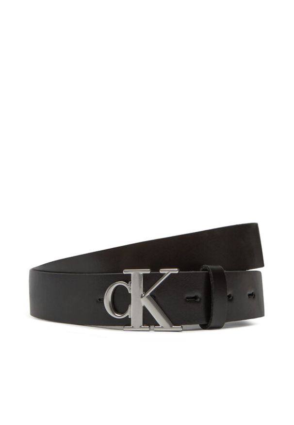 Calvin Klein Pasek Damski Monogram Plaque Buckle 30Mm LV04K7018G Czarny. Kolor: czarny. Materiał: skóra
