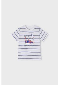 Mayoral t-shirt dziecięcy wzorzysty. Okazja: na co dzień. Kolor: niebieski. Materiał: dzianina. Styl: casual