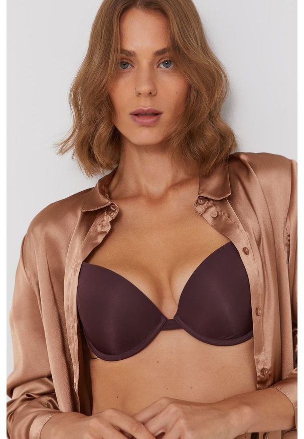 Emporio Armani Underwear - Biustonosz modelujący. Kolor: czerwony. Materiał: poliamid. Rodzaj stanika: odpinane ramiączka, biustonosz z fiszbinami. Wzór: gładki