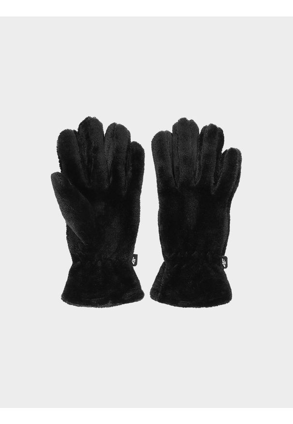 4f - 4F Rękawiczki pluszowe dziewczęce - czarne S/M. Kolor: czarny. Materiał: materiał. Sezon: zima. Styl: casual, elegancki
