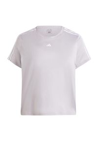 Adidas - AEROREADY Train Essentials 3-Stripes Tee (Plus Size). Kolekcja: plus size. Kolor: szary. Materiał: materiał. Sport: fitness