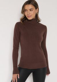 Born2be - Brązowy Sweter z Golfem z Domieszką Kaszmiru i Wiskozy Zaisma. Okazja: na co dzień. Typ kołnierza: golf. Kolor: brązowy. Materiał: wiskoza, kaszmir. Długość rękawa: długi rękaw. Długość: długie. Styl: casual, elegancki #6