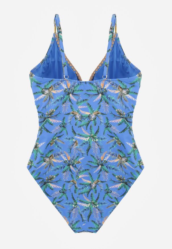 Born2be - Niebieski Strój Kąpielowy w Liściasty Wzór Corravia. Kolekcja: plus size. Kolor: niebieski