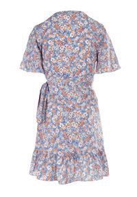 Born2be - Niebieska Sukienka Naririssa. Kolor: niebieski. Materiał: wiskoza, materiał. Wzór: kwiaty, nadruk. Typ sukienki: kopertowe. Styl: retro. Długość: mini #5