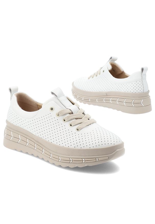 Półbuty damskie Filippo, ze skóry naturalnej perforowana cholewka sznurowane gruba podeszwa casual komfortowe, białe, DP7803/26. Okazja: na co dzień. Zapięcie: sznurówki. Kolor: biały. Materiał: skóra. Szerokość cholewki: normalna. Styl: casual