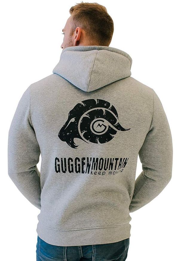 GUGGEN MOUNTAIN - Męska bluza z polaru z kapturem i zamkiem błyskawicznym. Typ kołnierza: kaptur. Kolor: wielokolorowy, szary, czarny. Materiał: bawełna, poliester. Sport: wspinaczka