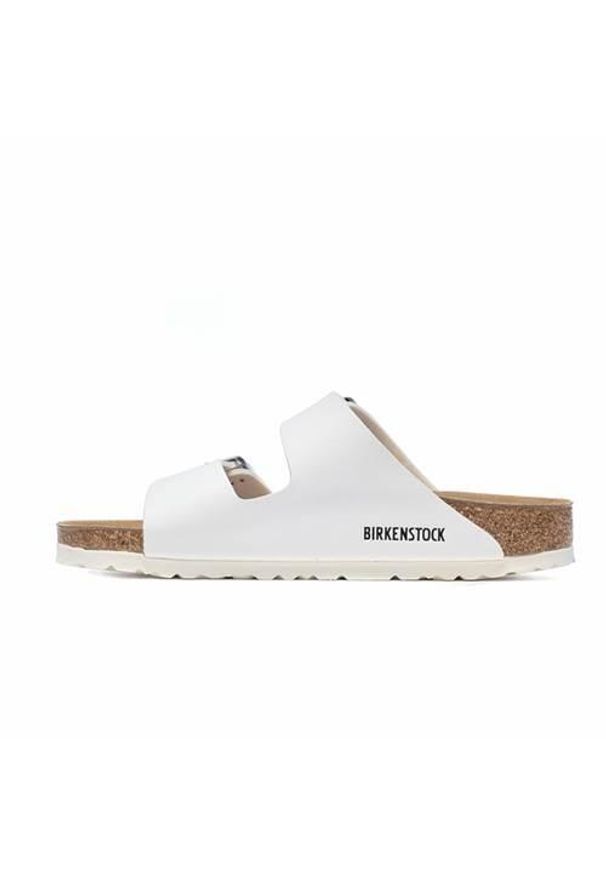 Klapki damskie Birkenstock Arizona Bf. Kolor: biały. Materiał: materiał, syntetyk. Szerokość cholewki: normalna. Sport: turystyka piesza