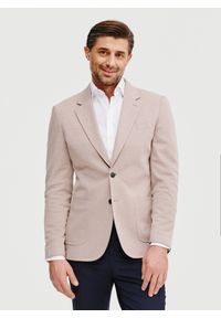 Pako Lorente - Beżowa marynarka melanż. Okazja: na co dzień. Kolor: beżowy. Materiał: poliester, dzianina, bawełna. Wzór: melanż. Sezon: wiosna. Styl: casual #7