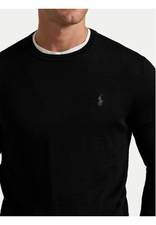 Polo Ralph Lauren Sweter 710946143004 Czarny Slim Fit. Typ kołnierza: polo. Kolor: czarny. Materiał: wełna
