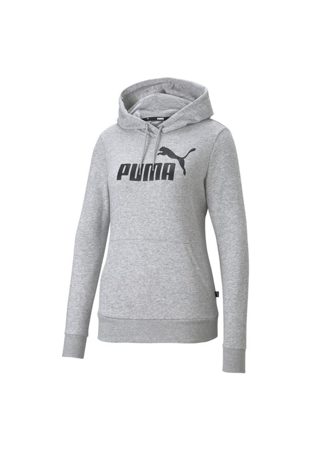 Puma - Damska bluza Essentials z kapturem i logo PUMA Light Gray Heather. Typ kołnierza: kaptur. Kolor: wielokolorowy, czarny, szary. Materiał: poliester