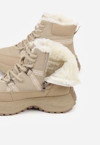 Renee - Ciemnobeżowe Sportowe Śniegowce Chunky na Platformie Ishweda. Kolor: beżowy. Materiał: jeans. Obcas: na platformie. Styl: sportowy #7