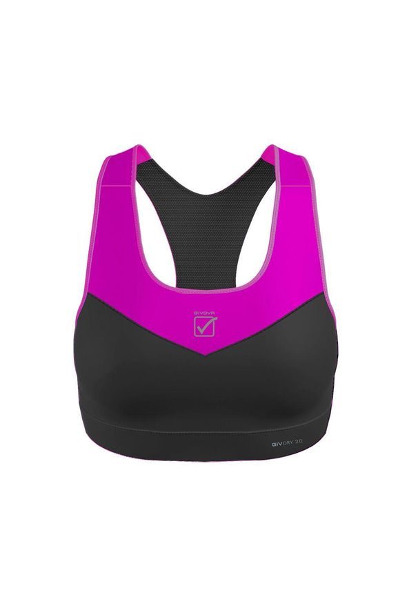 Damski Sportowy Biustonosz Givova Czarny-Fuksjowy - Idealne Wsparcie. Kolor: różowy. Sport: fitness, joga i pilates, turystyka piesza