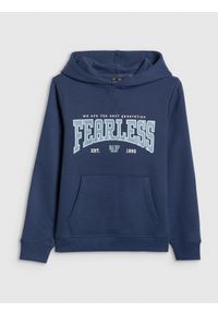 4f - 4F Bluza dresowa regular z kapturem chłopięca - granatowa 134 (8-9 lat). Okazja: na co dzień. Typ kołnierza: kaptur. Kolor: niebieski. Materiał: dresówka. Sezon: lato. Styl: casual, klasyczny #1