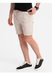 Ombre Clothing - Szorty męskie o luźnym kroju z kieszeniami typu cargo – kremowe V1 - Rozmiar: XL. Okazja: na co dzień. Kolor: kremowy. Materiał: tkanina, dzianina, materiał, bawełna, elastan. Sezon: lato. Styl: klasyczny, casual, elegancki #10