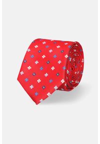 Lancerto - Krawat Czerwony w Kwiaty. Kolor: czerwony. Materiał: mikrofibra. Wzór: kwiaty