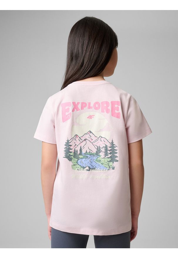 4f - 4F T-shirt regular z nadrukiem dziewczęcy - różowy 158 (12-13 lat). Okazja: na uczelnię, na co dzień, na spacer. Kolor: różowy. Materiał: materiał, bawełna, jeans, dzianina, skóra. Wzór: nadruk. Sezon: lato. Styl: klasyczny, casual