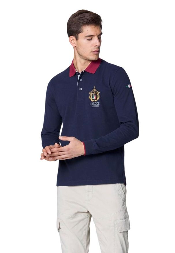 Aeronautica Militare - AERONAUTICA MILITARE Granatowy longsleeve polo męski Frecce Tricolori, Rozmiar L. Typ kołnierza: polo. Kolor: niebieski. Długość rękawa: długi rękaw