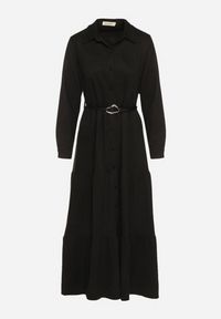 Born2be - Czarna Wiskozowa Koszulowa Sukienka o Rozkloszowanym Kroju z Paskiem Retirna. Okazja: na co dzień. Kolor: czarny. Materiał: wiskoza. Typ sukienki: koszulowe. Styl: casual, klasyczny #6