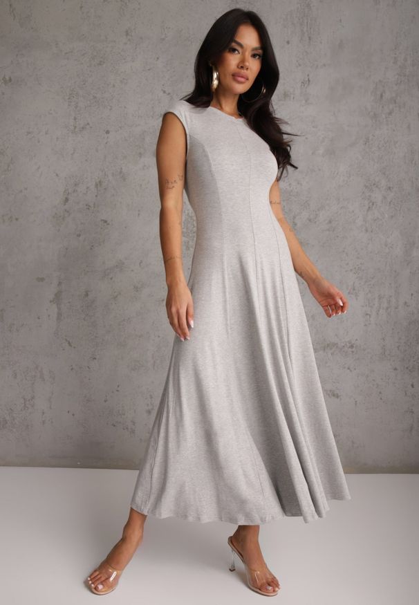 Renee - Szara Sukienka z Bawełny o Rozkloszowanym Kroju z Dzianiny Portulaca. Okazja: na co dzień. Kolor: szary. Materiał: bawełna, dzianina. Typ sukienki: proste, rozkloszowane. Styl: casual