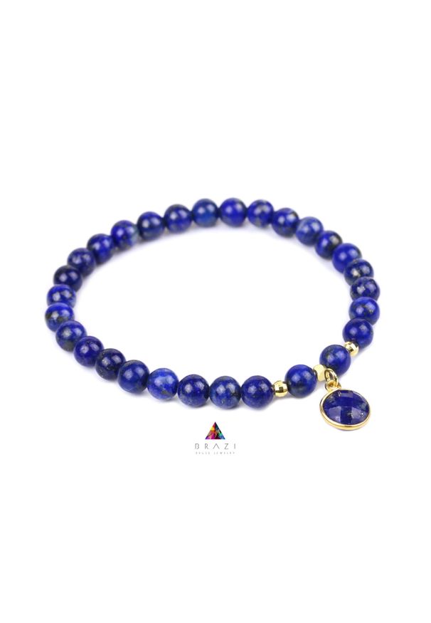 Brazi Druse Jewelry - Bransoletka Lapis Lazuli Zawieszka złocona. Materiał: pozłacane, srebrne, złote. Kolor: złoty. Wzór: aplikacja, gładki. Kamień szlachetny: lapis lazuli