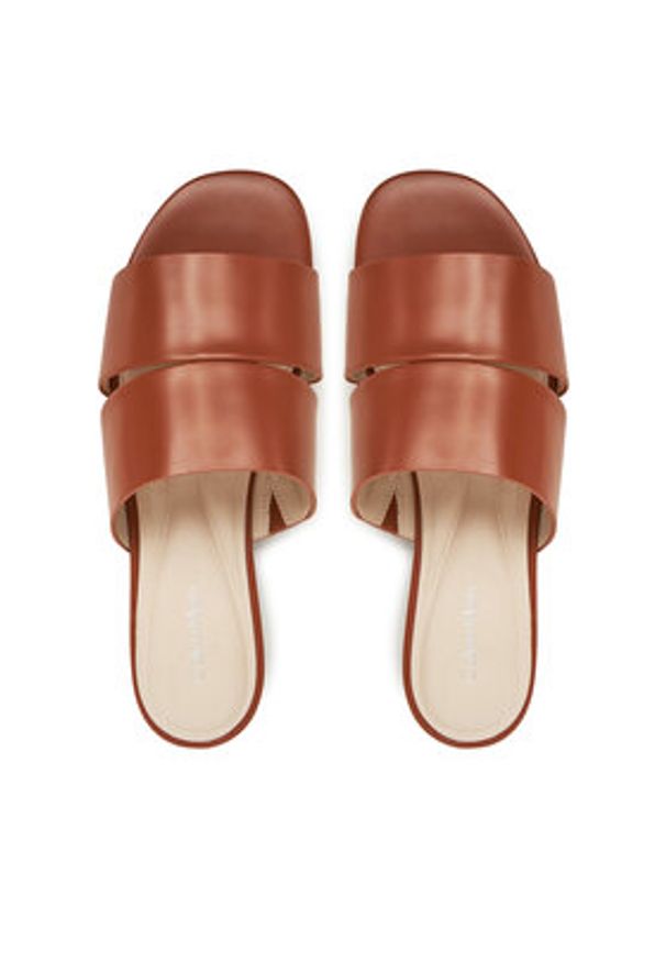 Calvin Klein Klapki Flat Slide - Lth 2 Straps HW0HW02365 Brązowy. Kolor: brązowy. Materiał: skóra