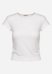 Born2be - Biały Dopasowany T-shirt Prążkowany z Marszczeniami po Bokach Minervia. Kolor: biały. Materiał: prążkowany #5