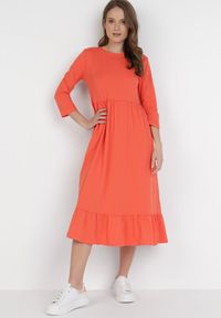 Born2be - Pomarańczowa Sukienka Himeete. Kolor: pomarańczowy. Materiał: bawełna, dzianina. Długość: midi #1