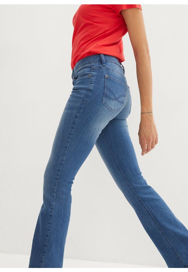 bonprix - Dżinsy o kroju bootcut, mid waist, ze stretchem. Kolor: niebieski